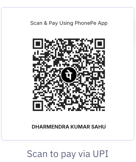 UPI QR code to support Education Without Border. Scan with any UPI app. The payee name is Dharmendra Kumar Sahu.